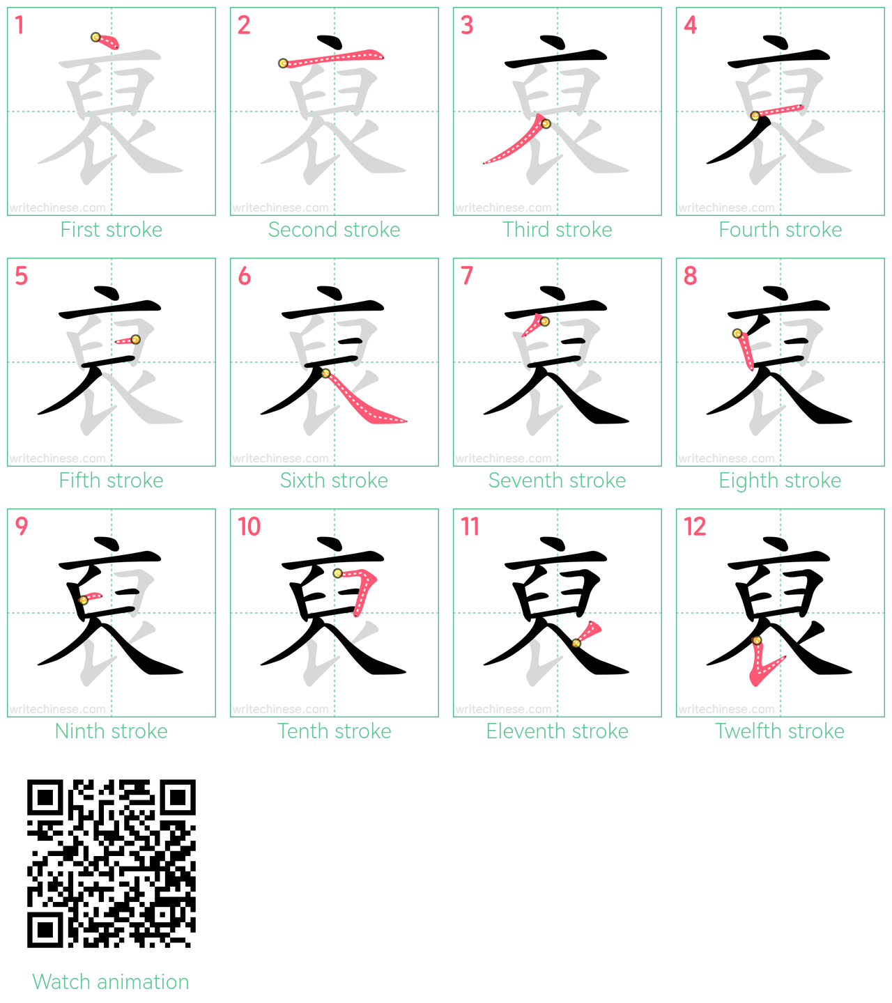 裒 step-by-step stroke order diagrams