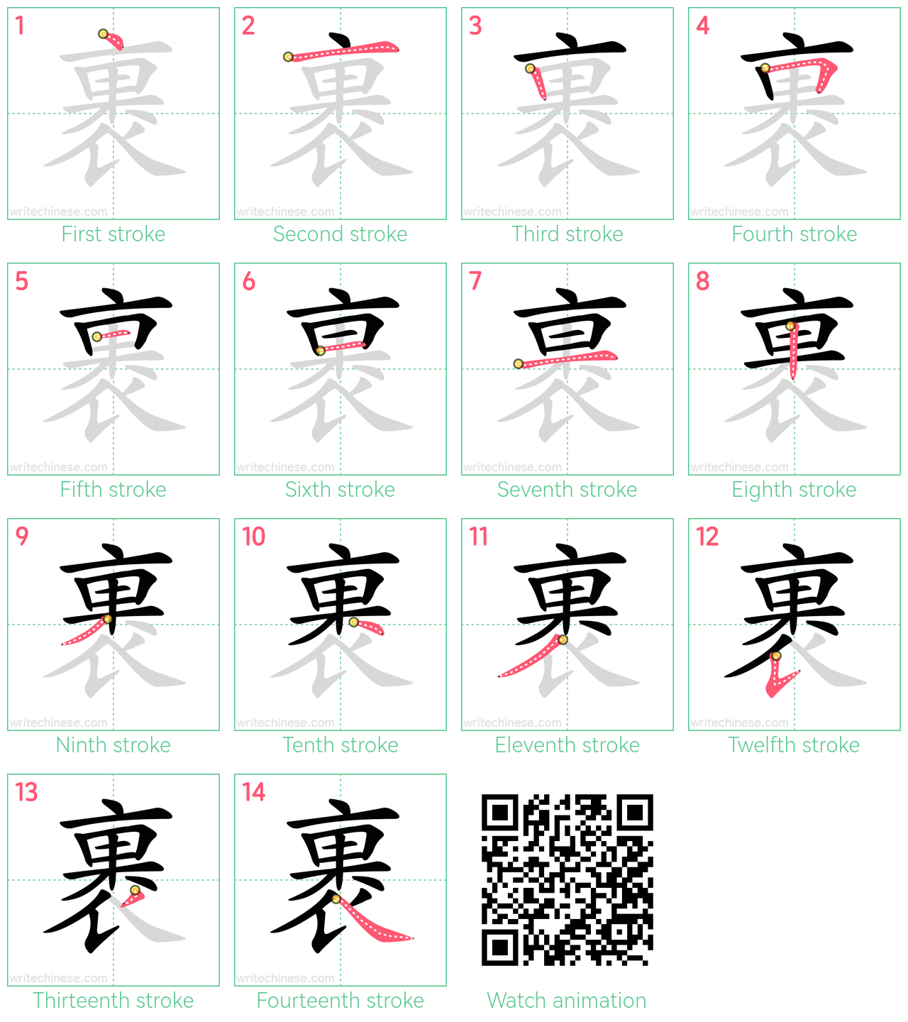 裹 step-by-step stroke order diagrams