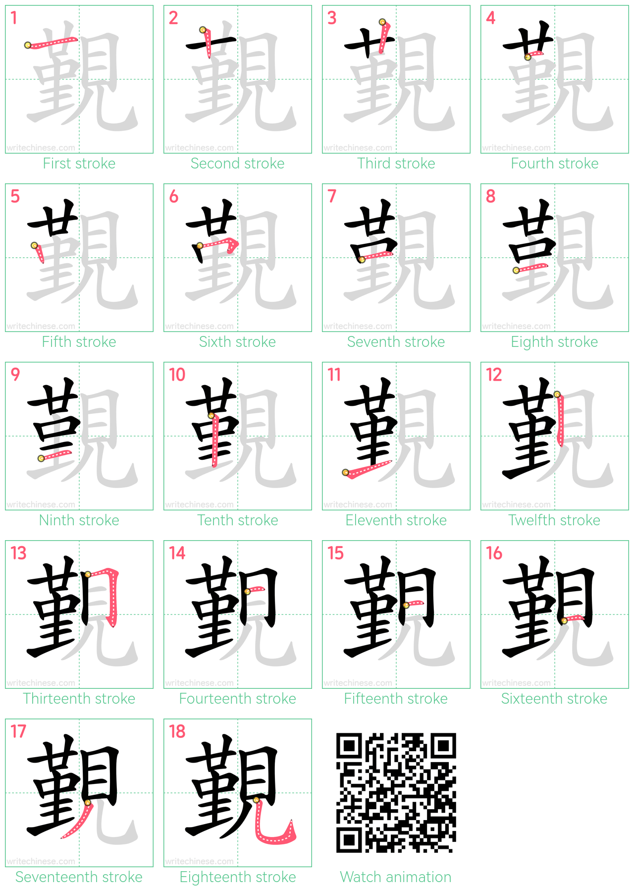 覲 step-by-step stroke order diagrams