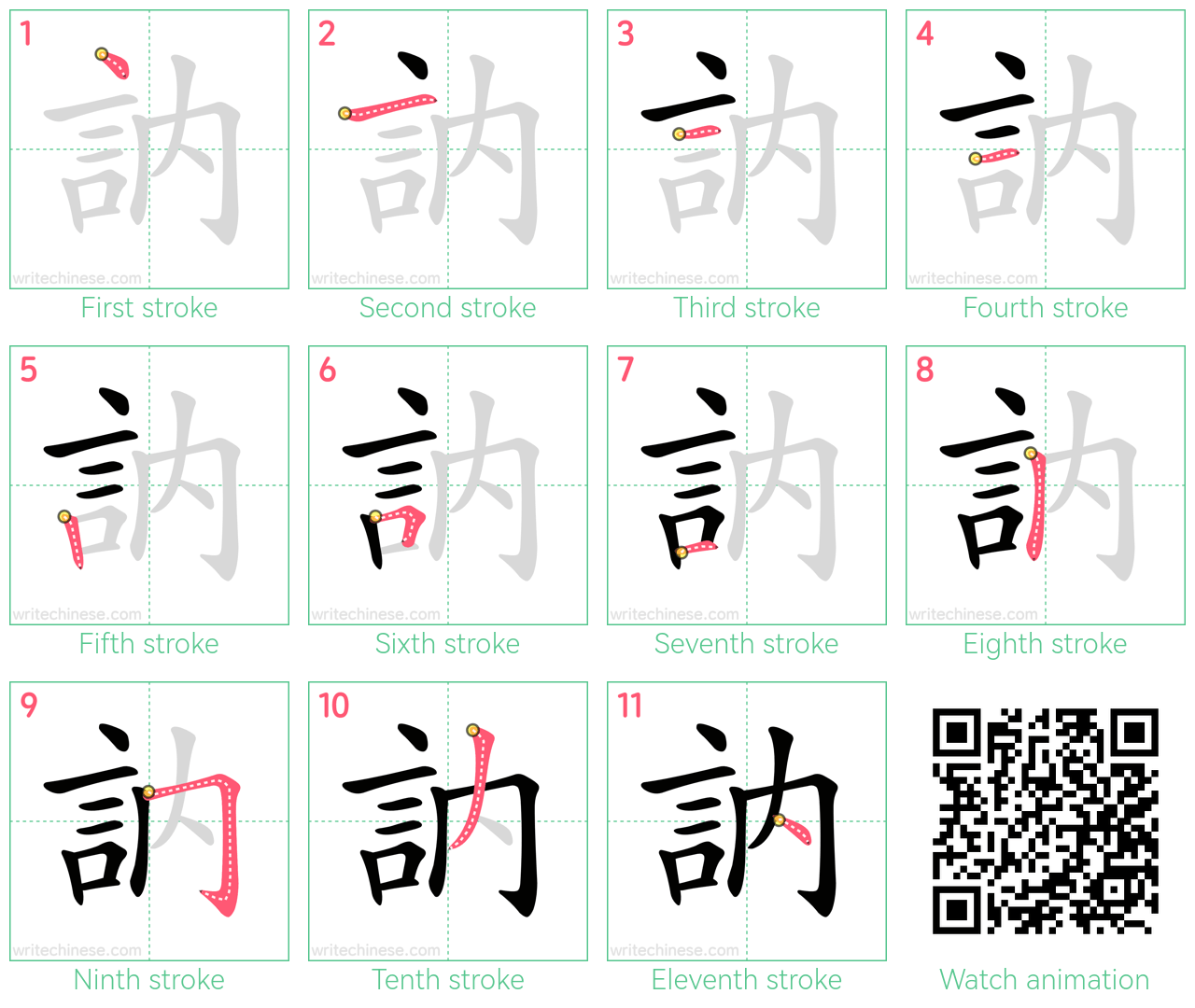 訥 step-by-step stroke order diagrams