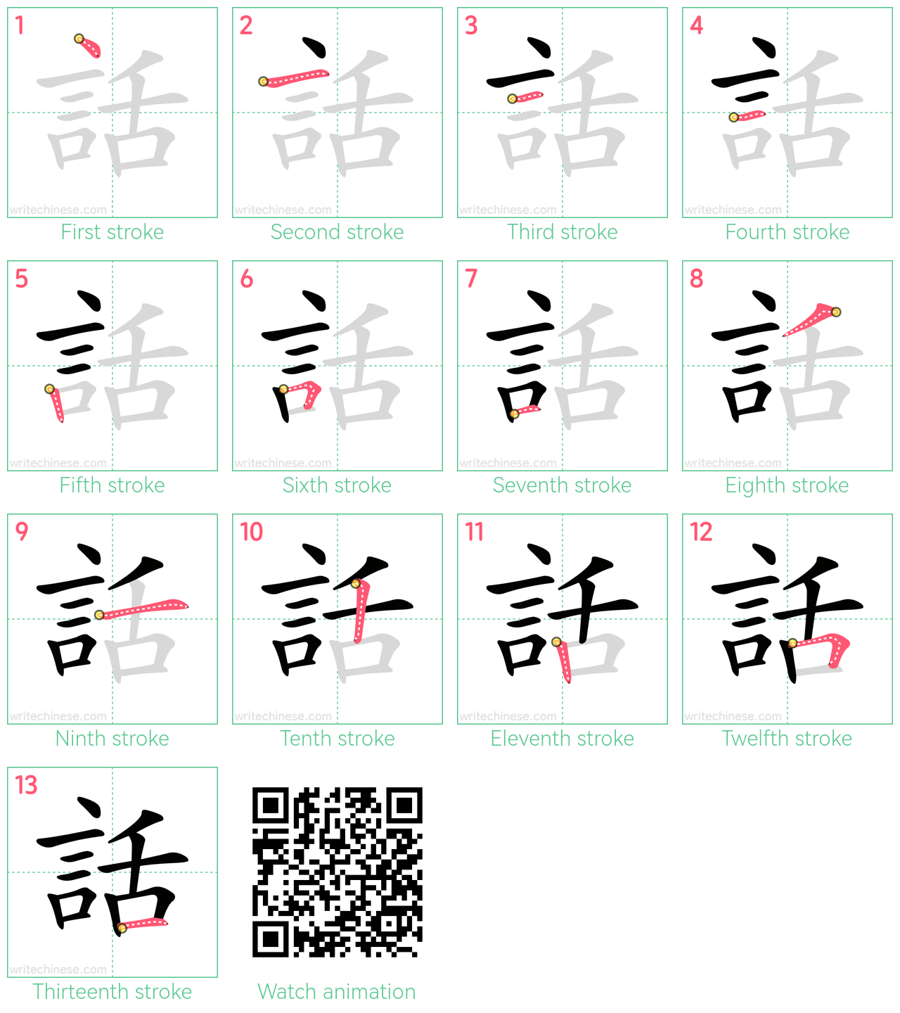 話 step-by-step stroke order diagrams