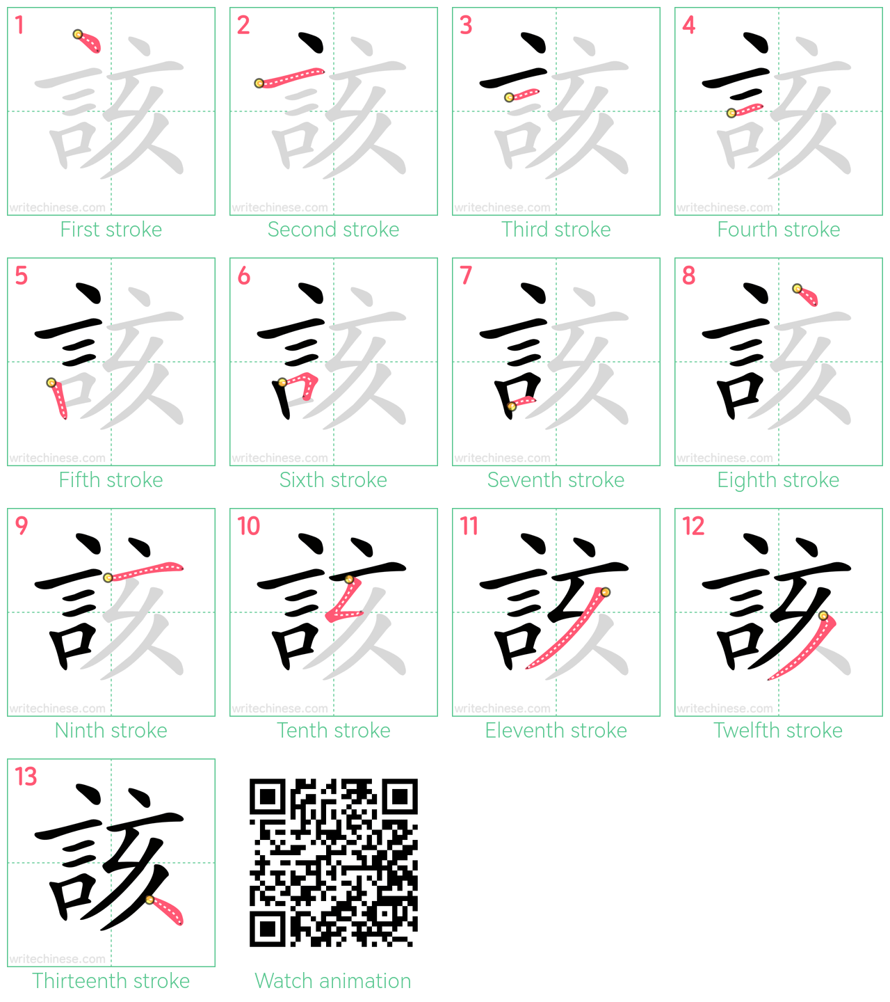 該 step-by-step stroke order diagrams