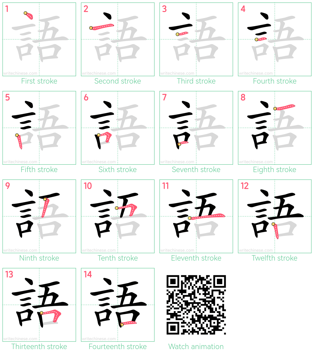 語 step-by-step stroke order diagrams