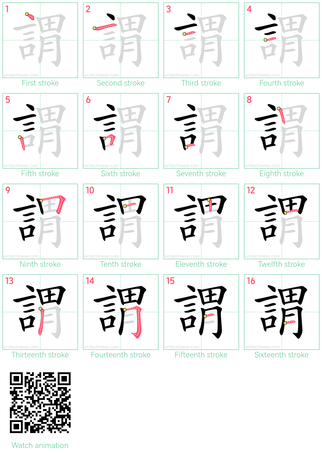 謂 step-by-step stroke order diagrams