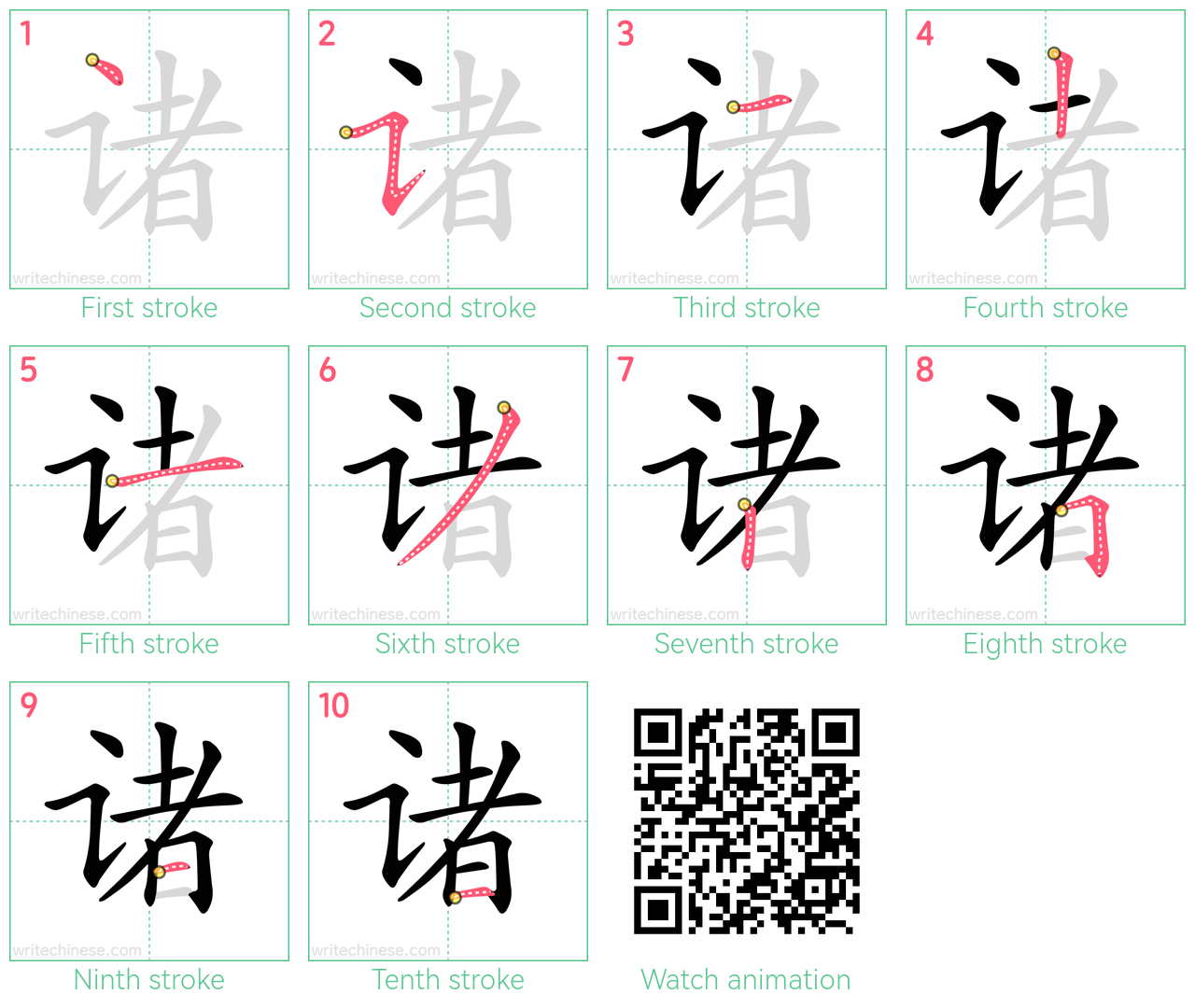 诸 step-by-step stroke order diagrams