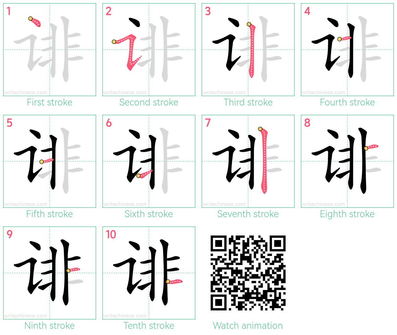 诽 step-by-step stroke order diagrams