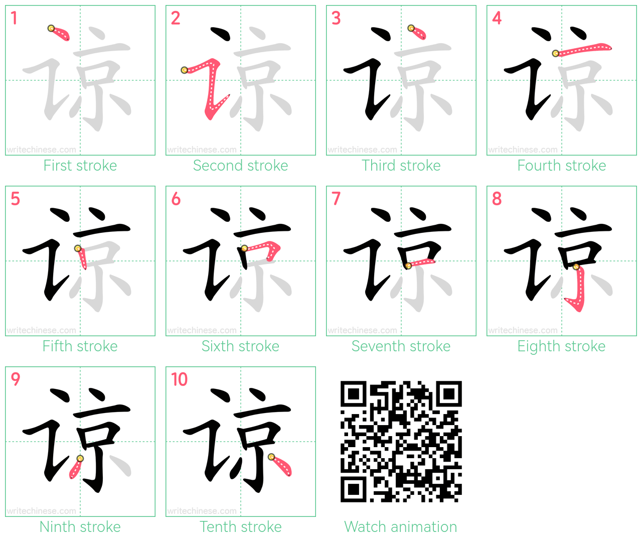 谅 step-by-step stroke order diagrams