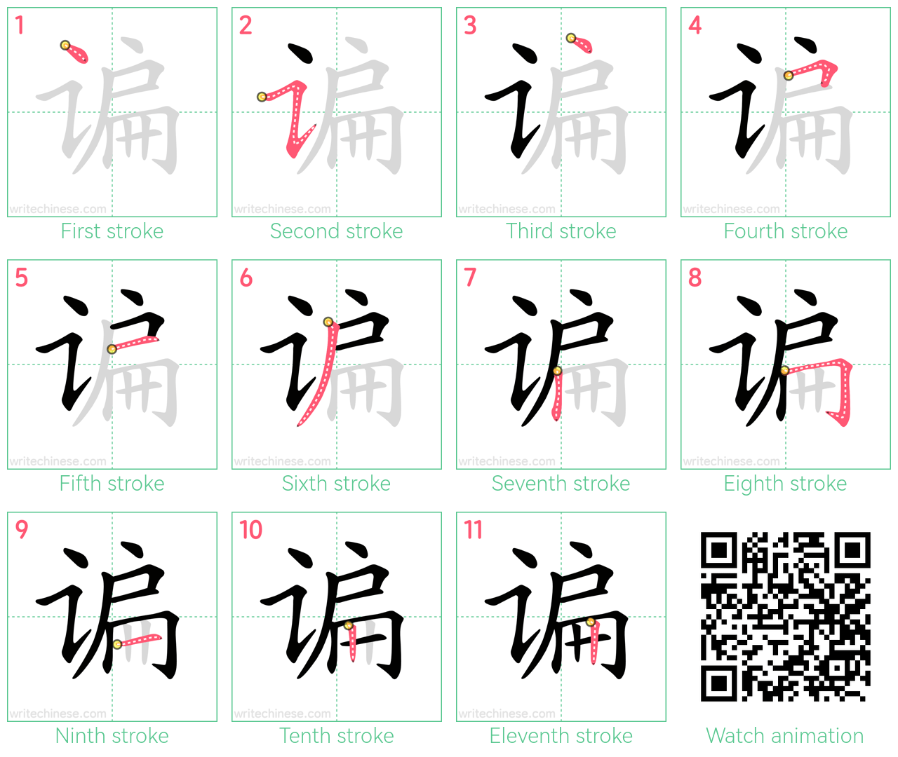 谝 step-by-step stroke order diagrams