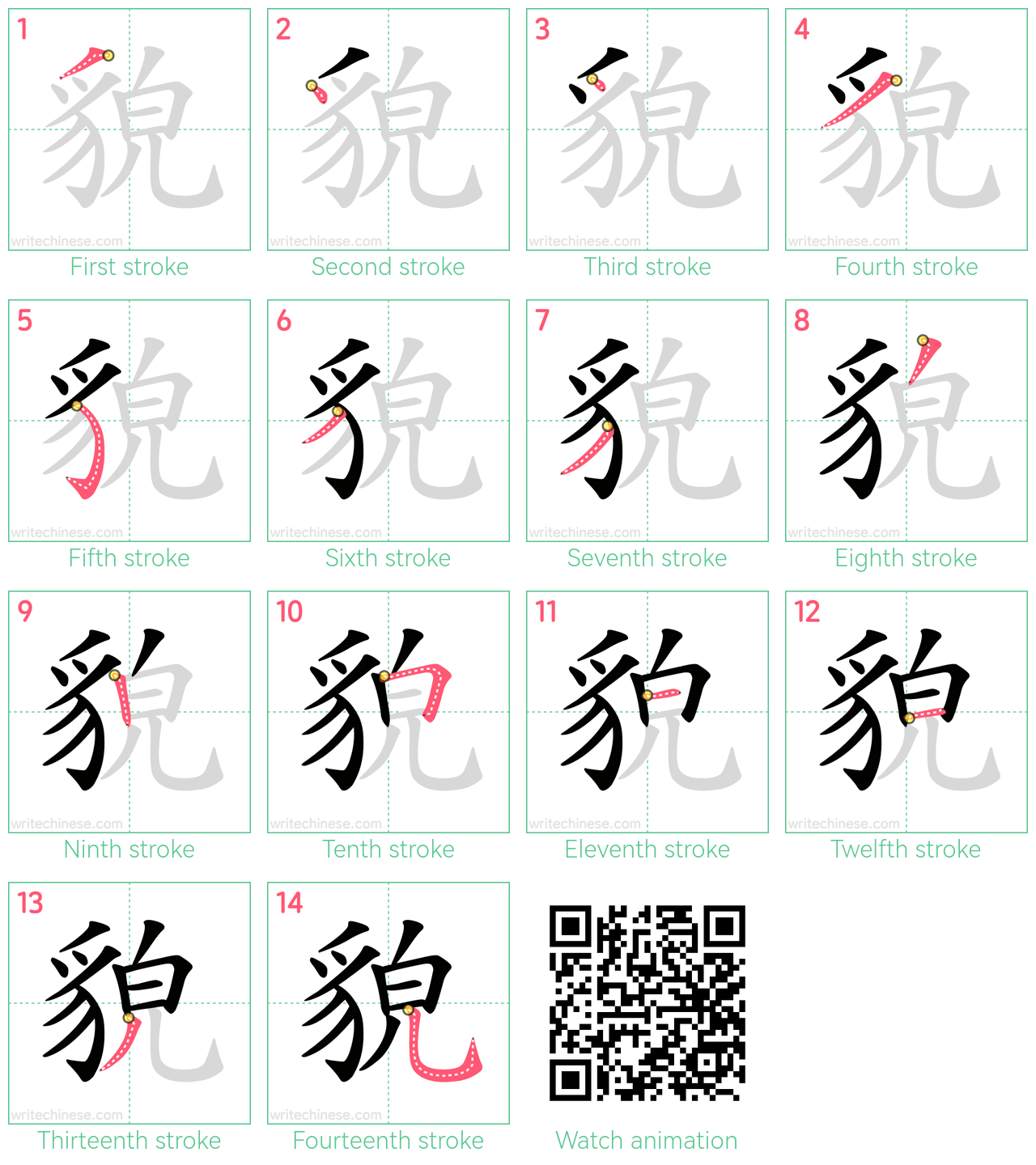 貌 step-by-step stroke order diagrams