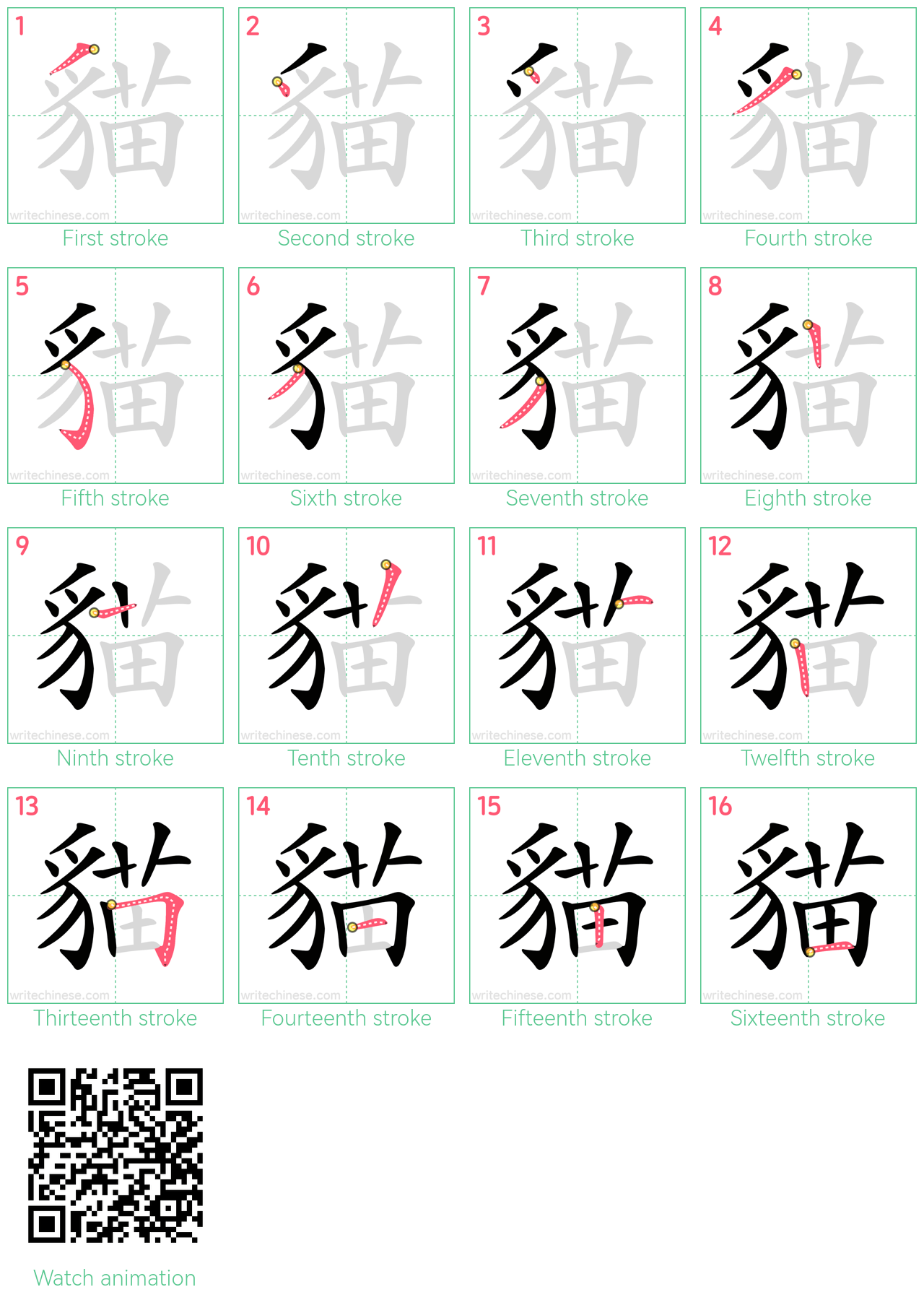 貓 step-by-step stroke order diagrams