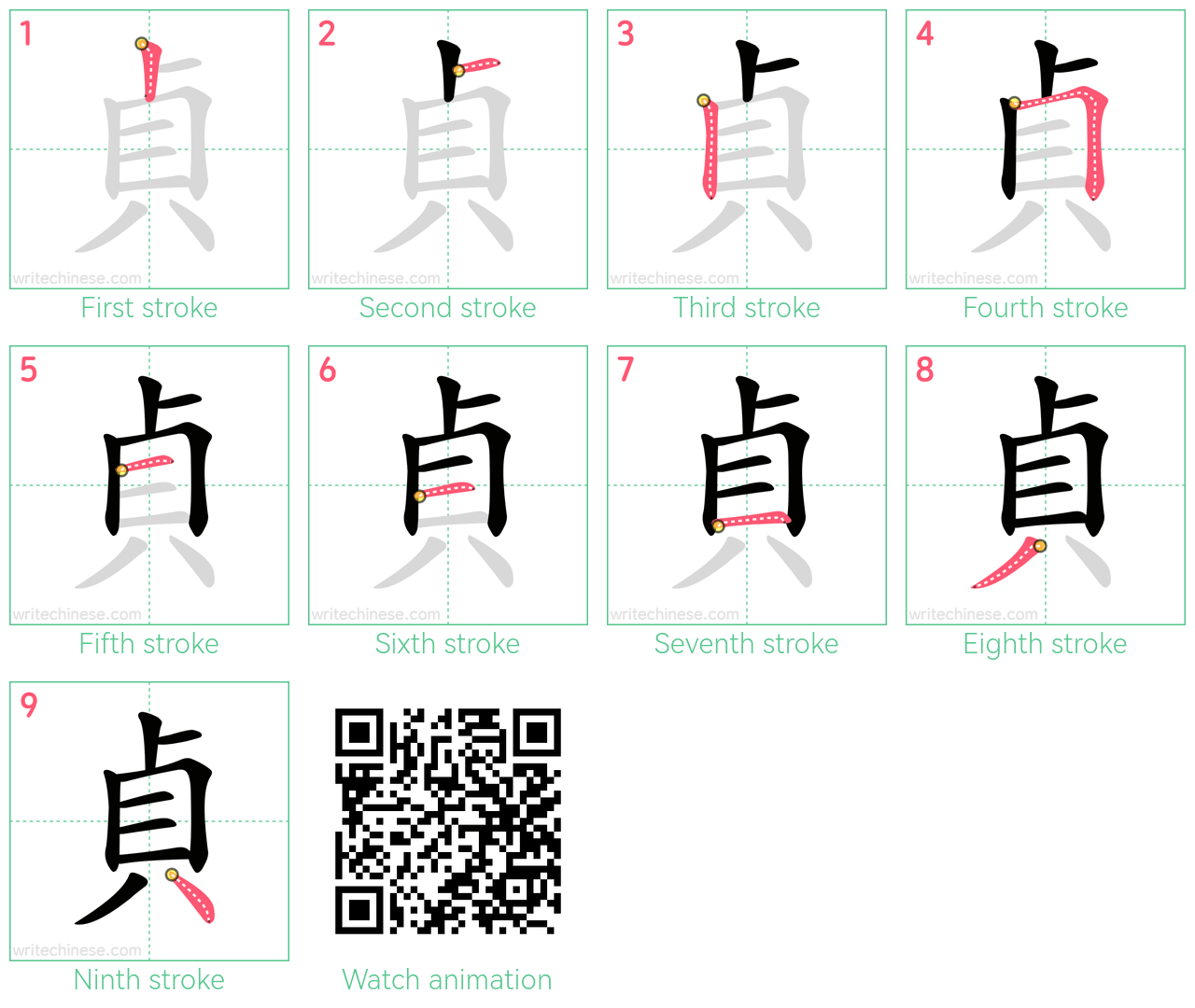 貞 step-by-step stroke order diagrams