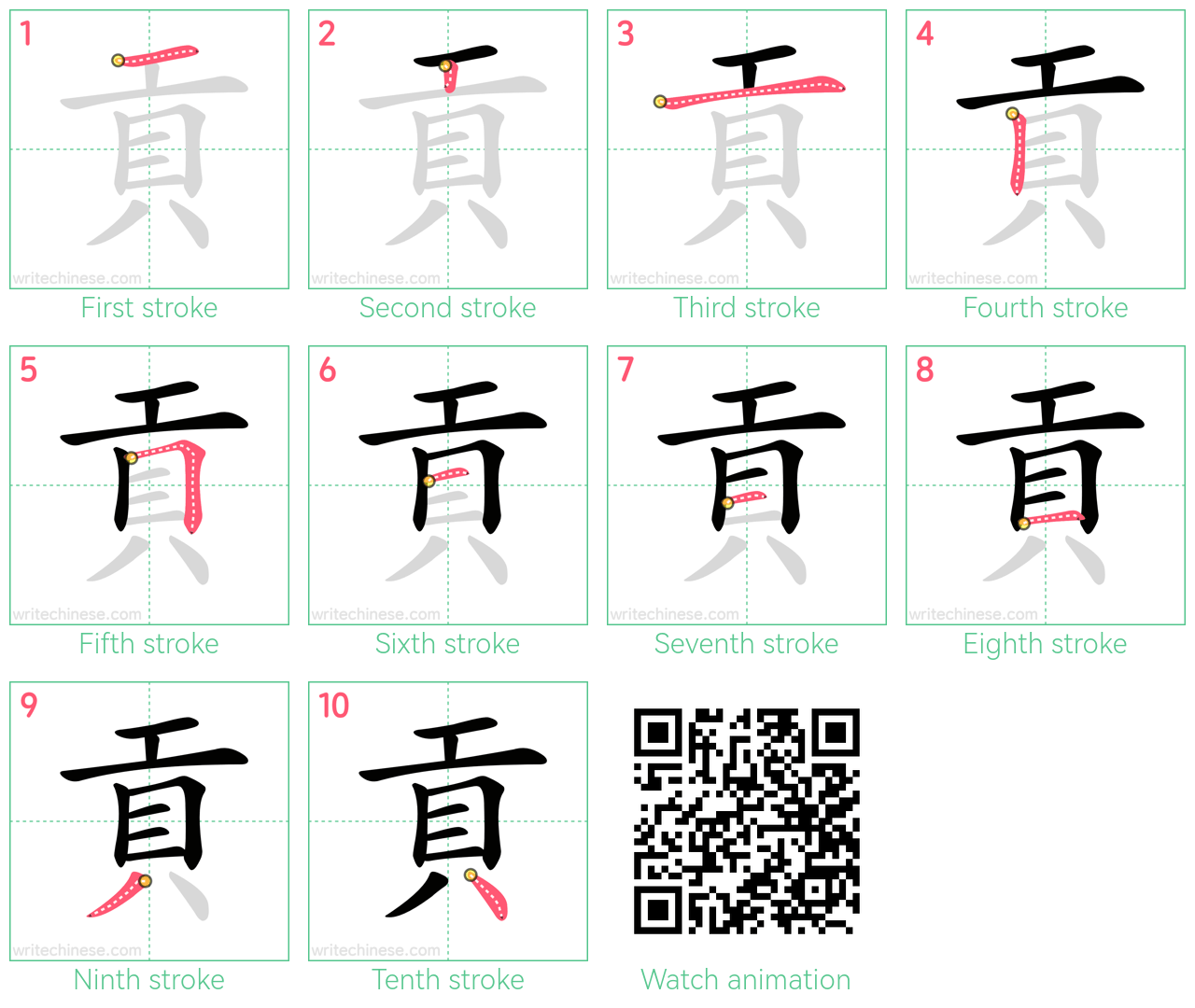 貢 step-by-step stroke order diagrams