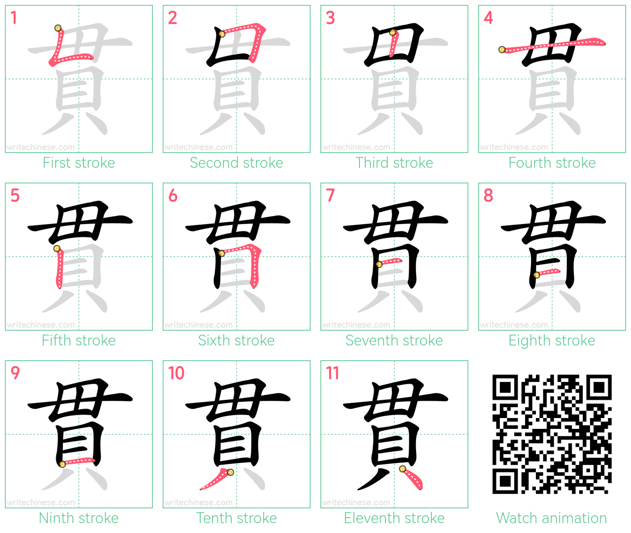 貫 step-by-step stroke order diagrams