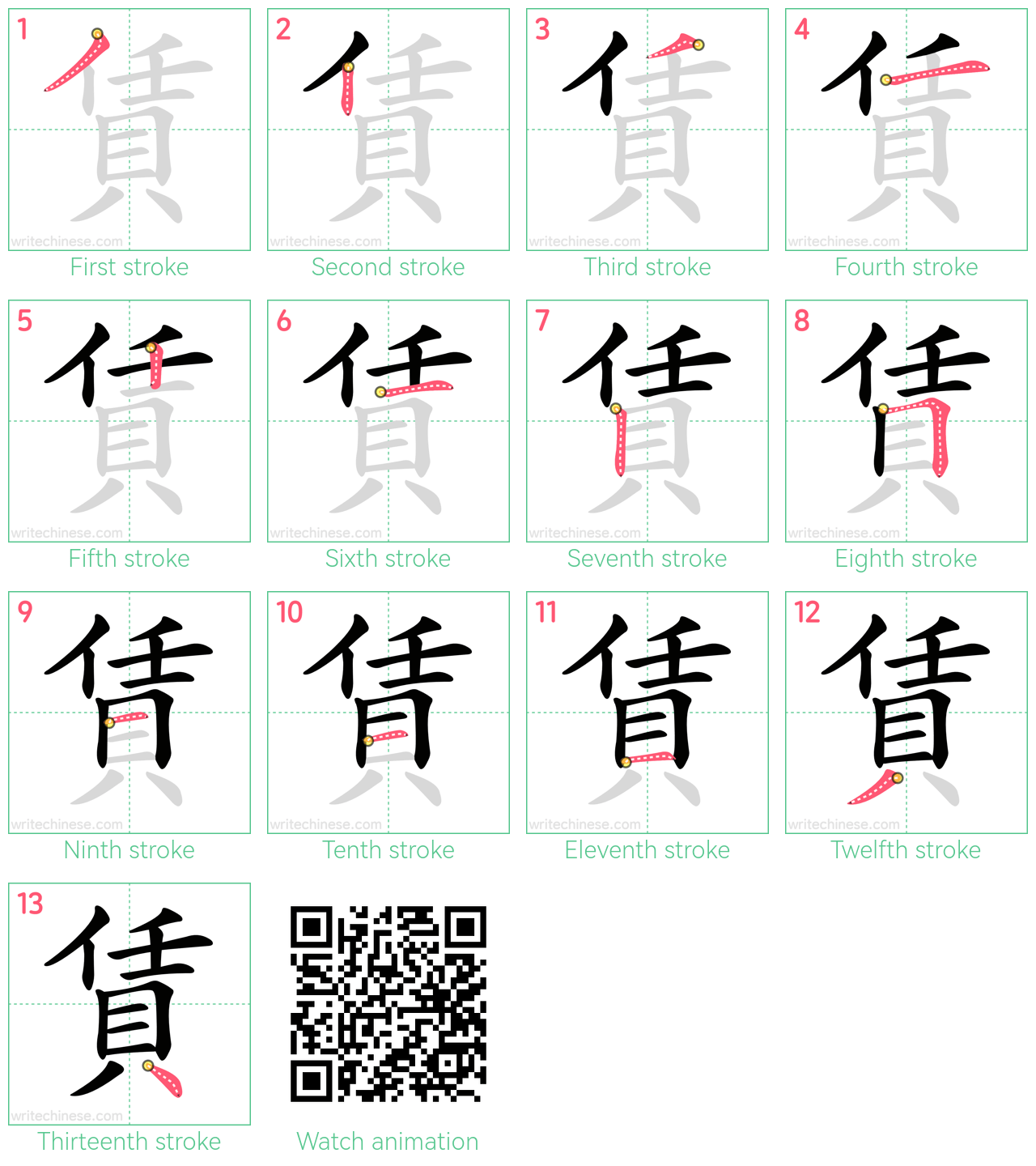 賃 step-by-step stroke order diagrams