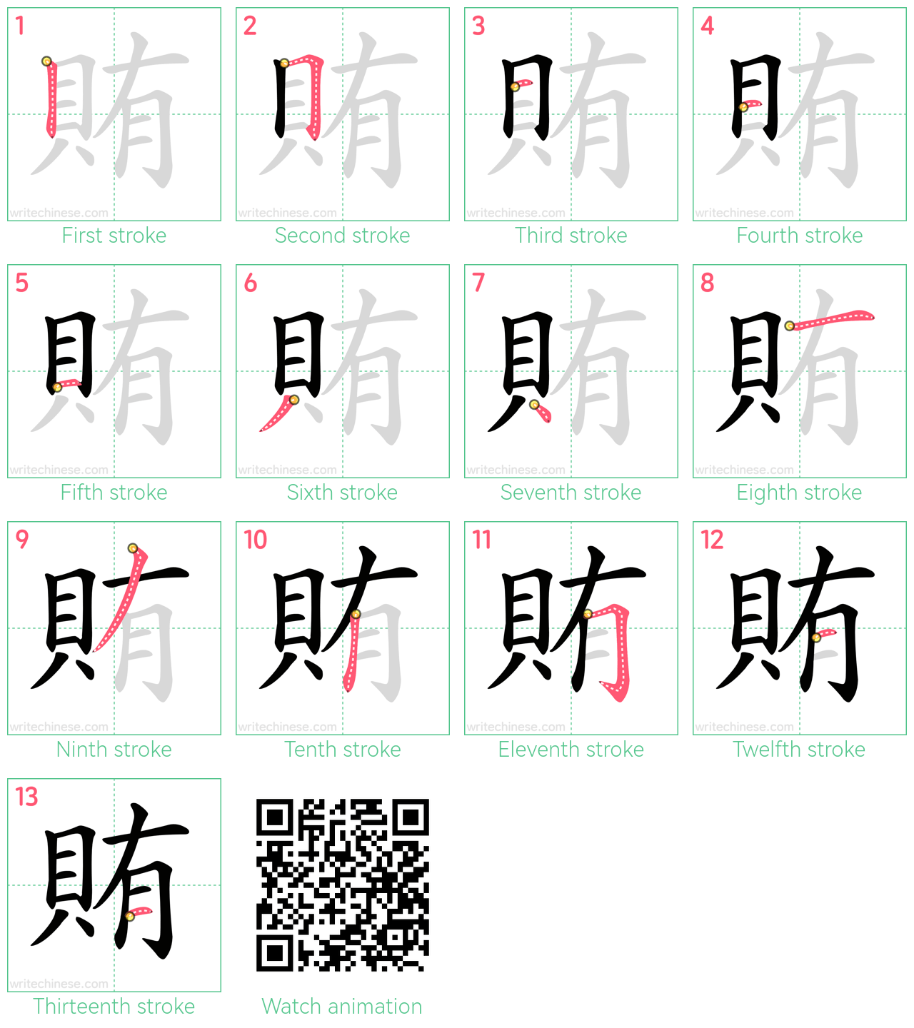 賄 step-by-step stroke order diagrams