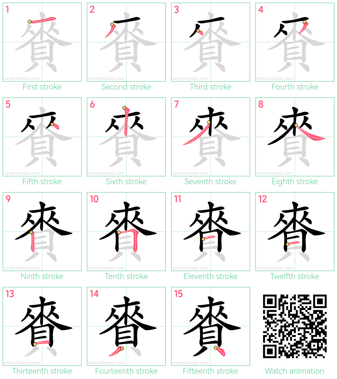 賚 step-by-step stroke order diagrams
