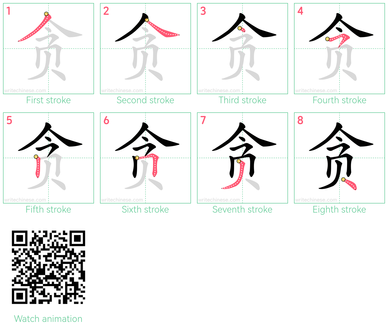 贪 step-by-step stroke order diagrams