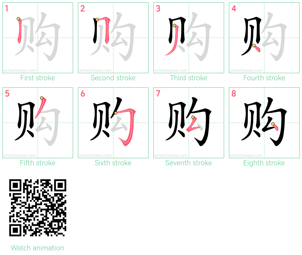 购 step-by-step stroke order diagrams