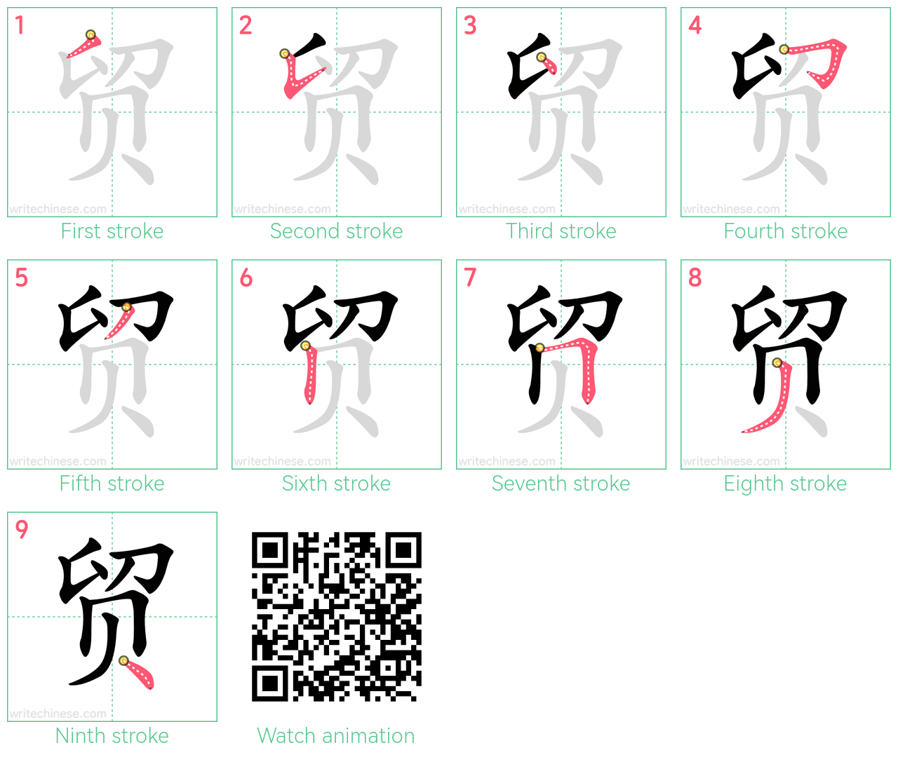 贸 step-by-step stroke order diagrams