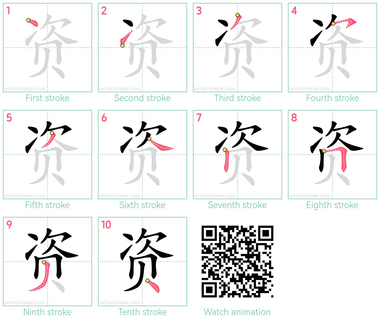 资 step-by-step stroke order diagrams