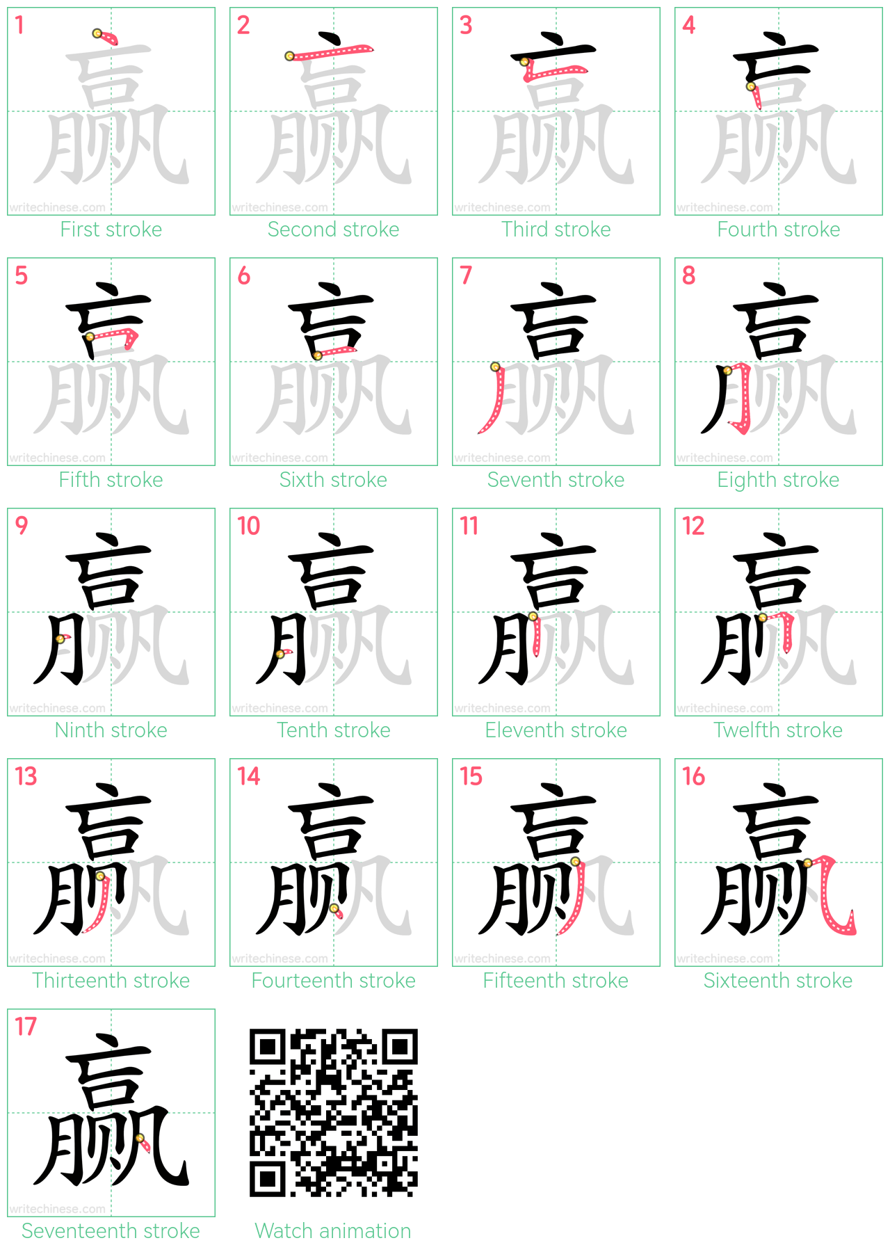 赢 step-by-step stroke order diagrams