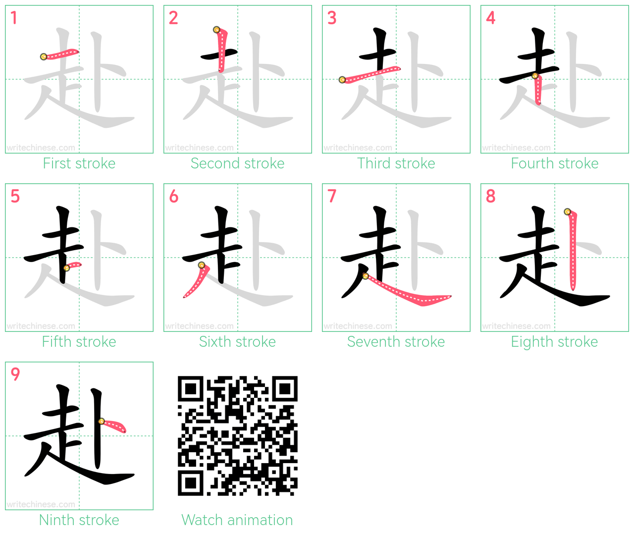 赴 step-by-step stroke order diagrams