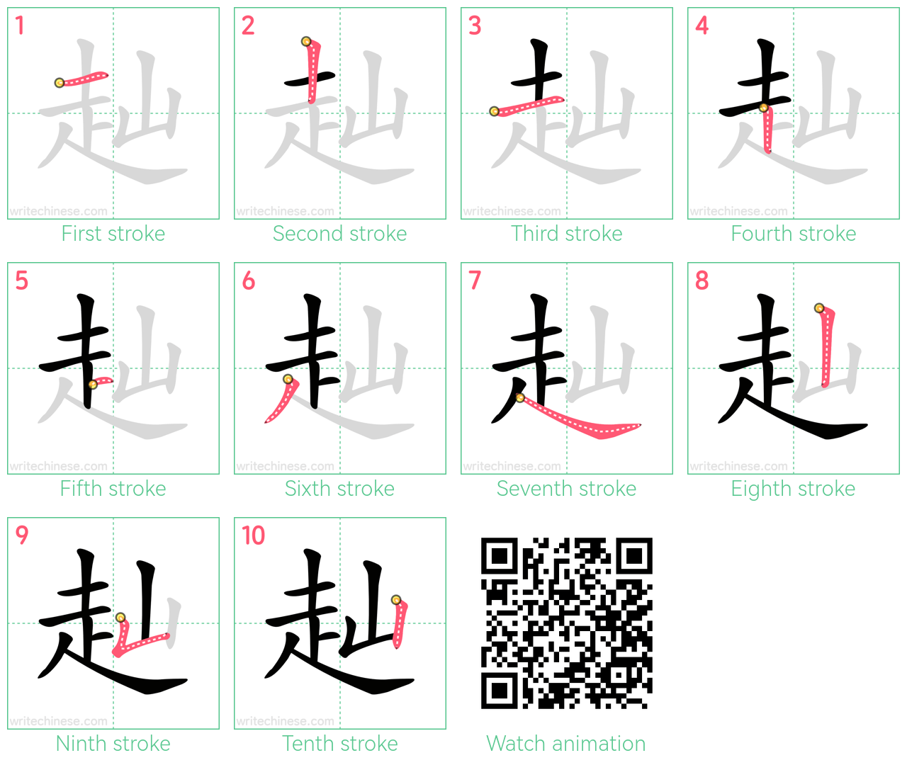 赸 step-by-step stroke order diagrams