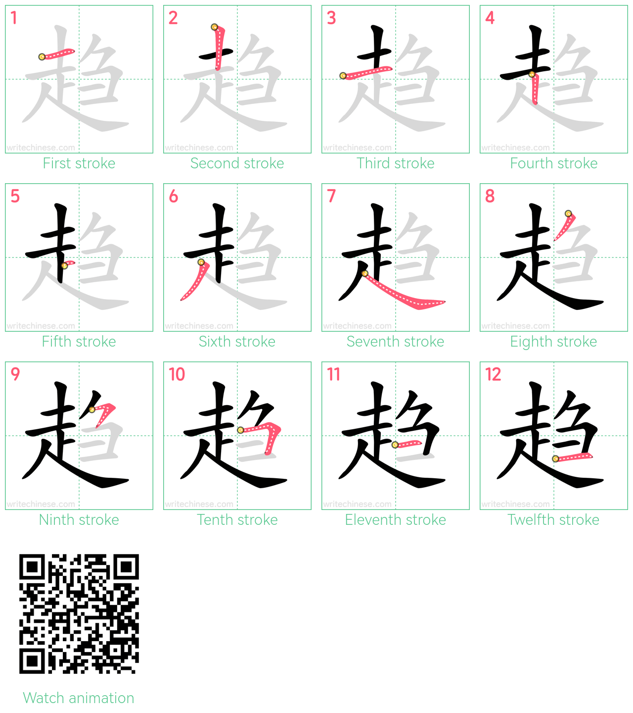 趋 step-by-step stroke order diagrams