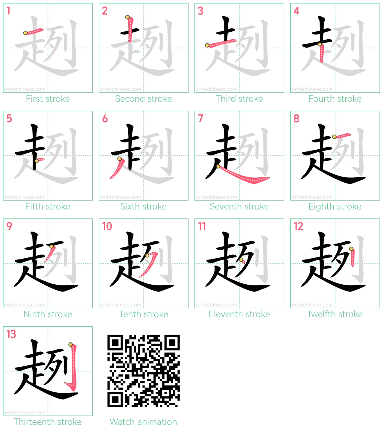 趔 step-by-step stroke order diagrams