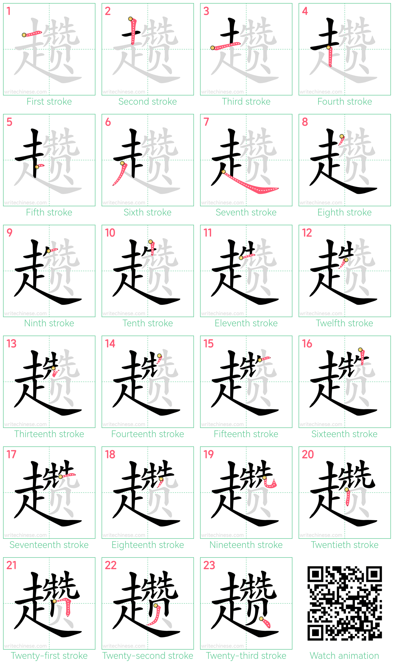 趱 step-by-step stroke order diagrams