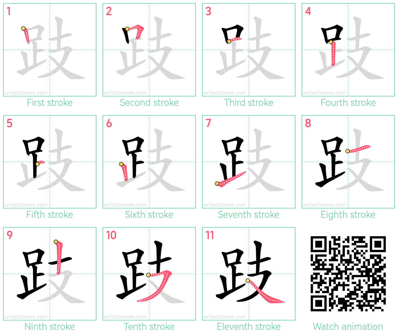 跂 step-by-step stroke order diagrams