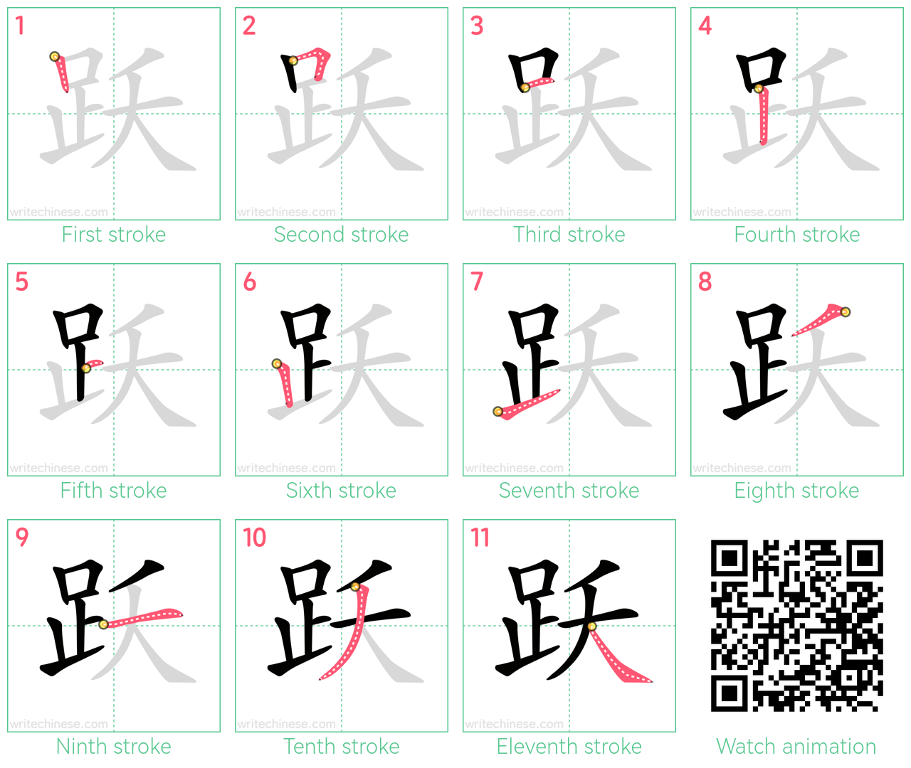 跃 step-by-step stroke order diagrams