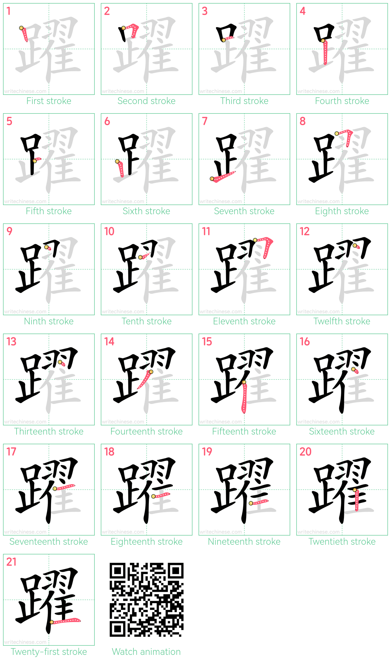 躍 step-by-step stroke order diagrams