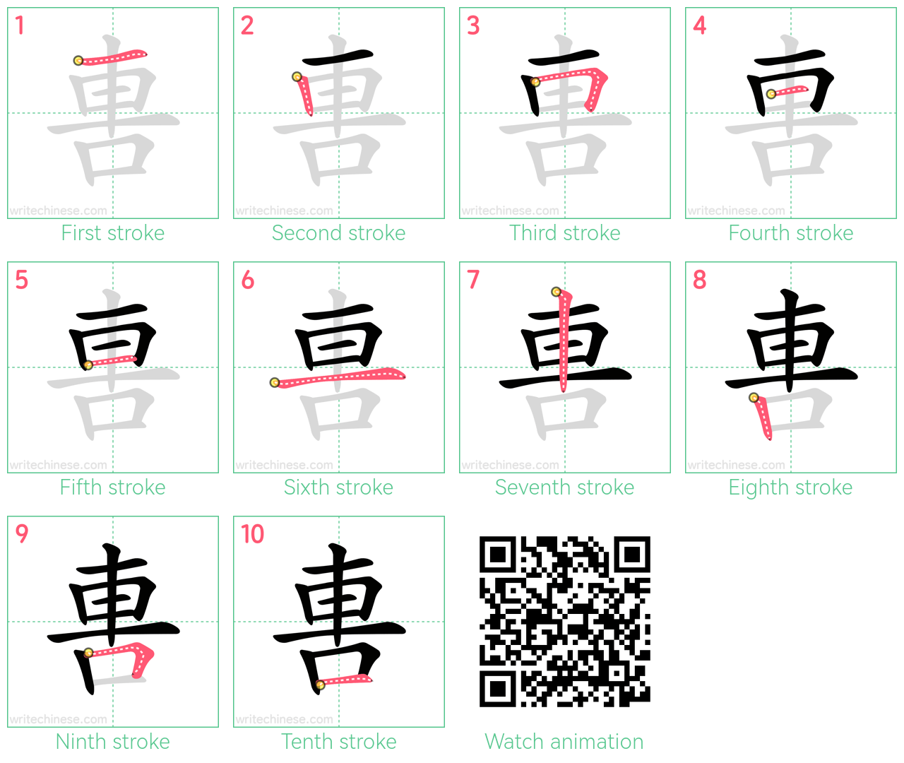 軎 step-by-step stroke order diagrams