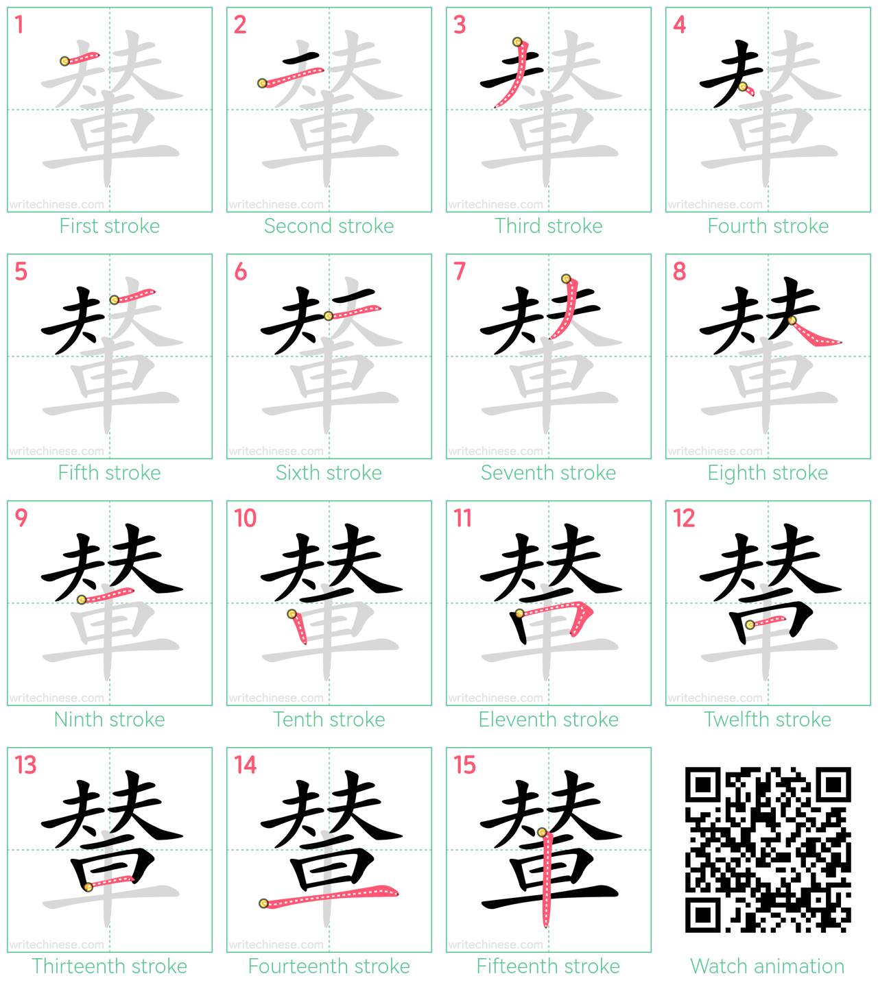 輦 step-by-step stroke order diagrams