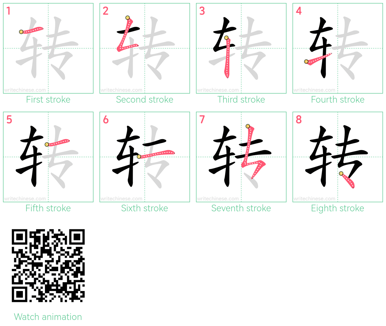 转 step-by-step stroke order diagrams