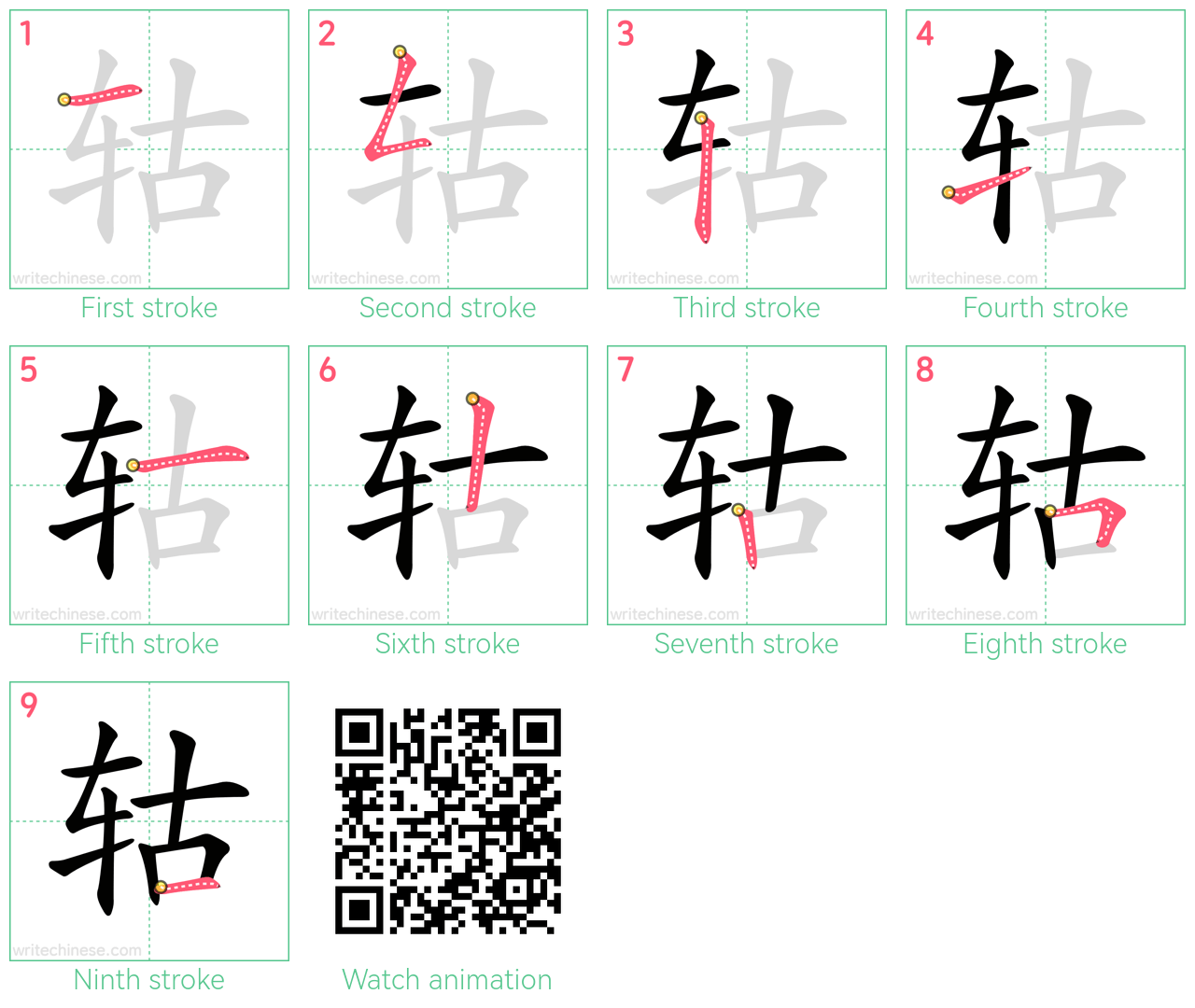 轱 step-by-step stroke order diagrams