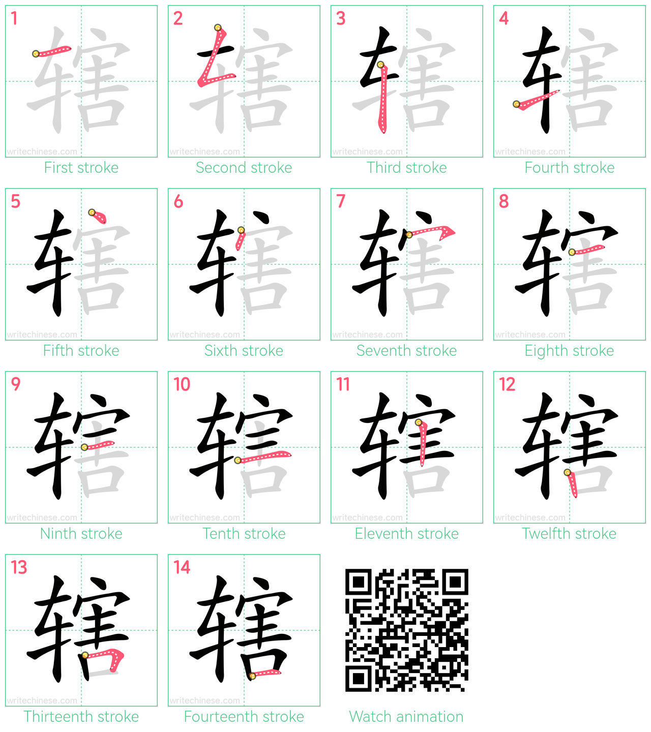 辖 step-by-step stroke order diagrams