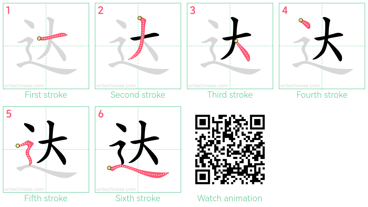 达 step-by-step stroke order diagrams