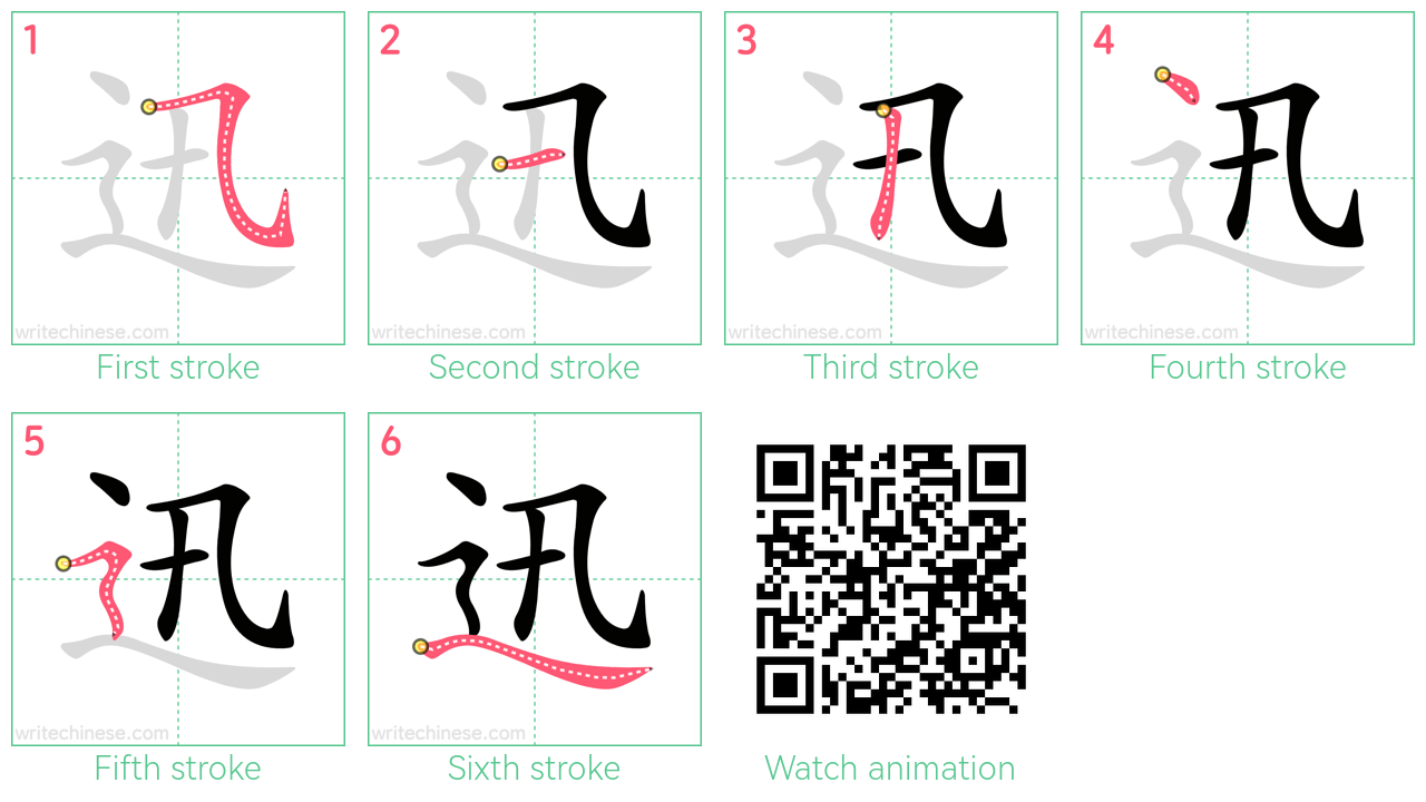 迅 step-by-step stroke order diagrams