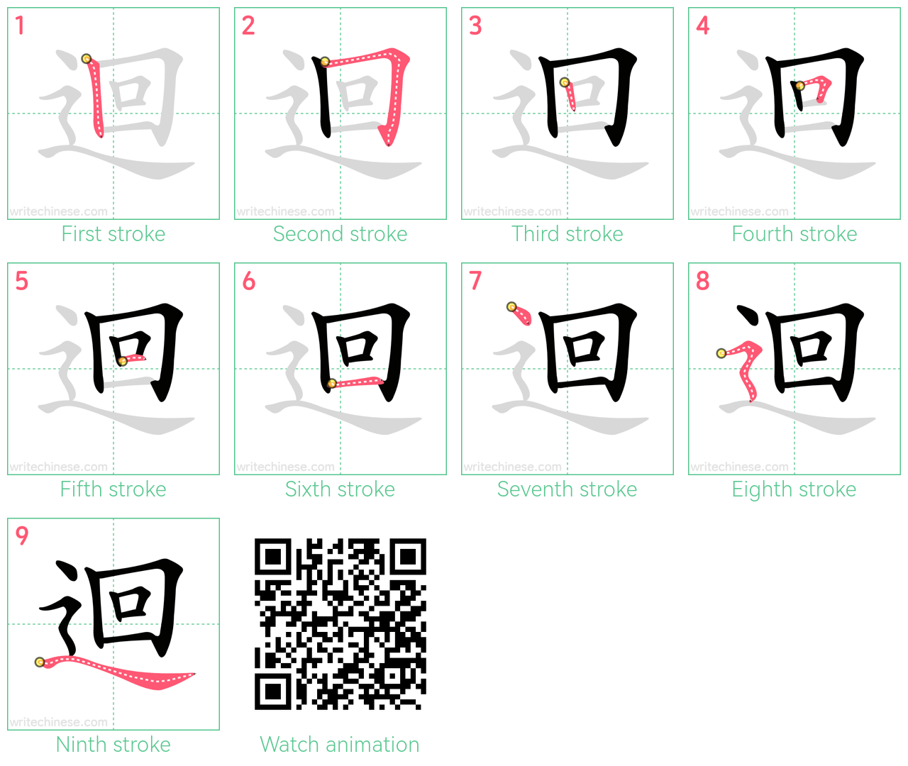 迴 step-by-step stroke order diagrams