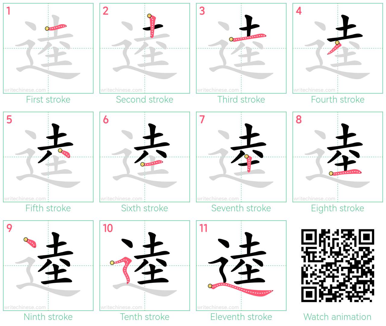 逵 step-by-step stroke order diagrams