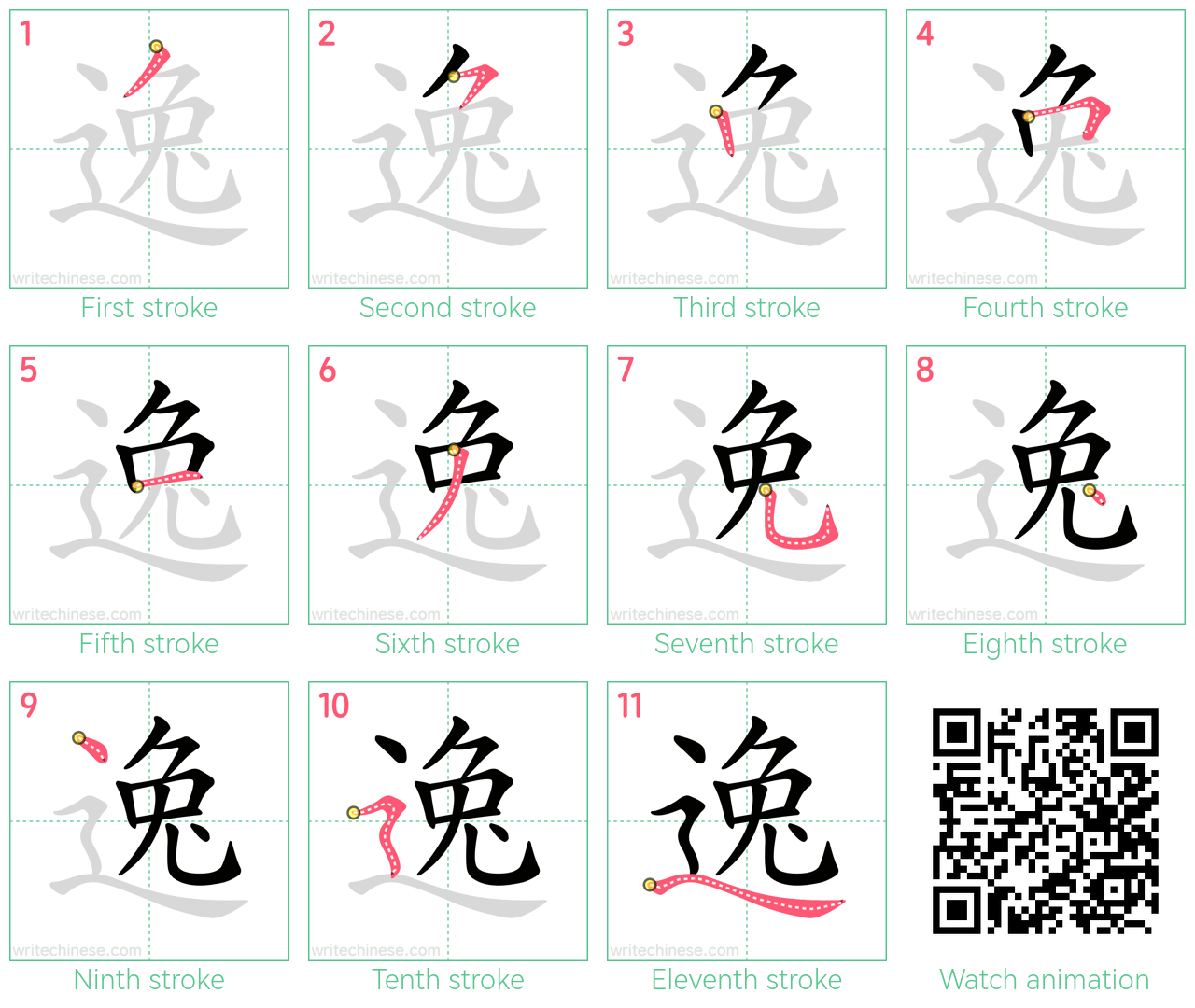 逸 step-by-step stroke order diagrams