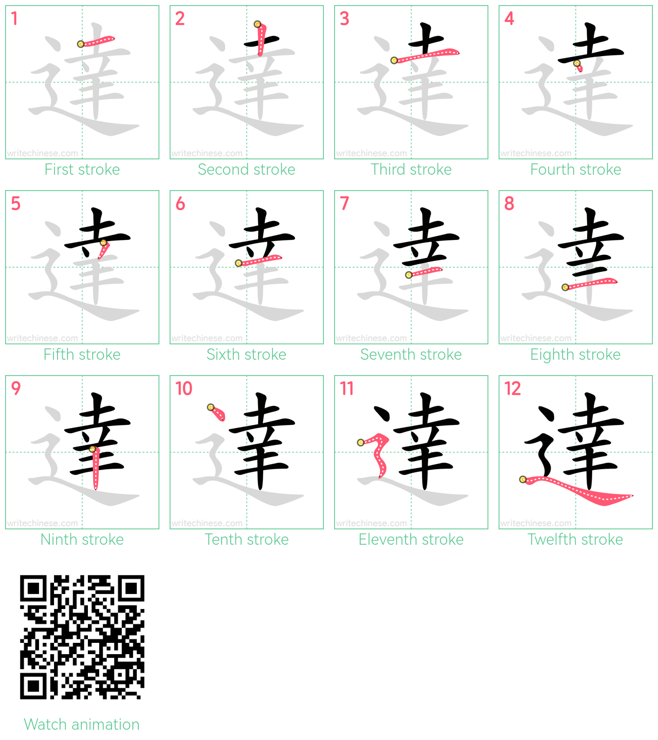 達 step-by-step stroke order diagrams