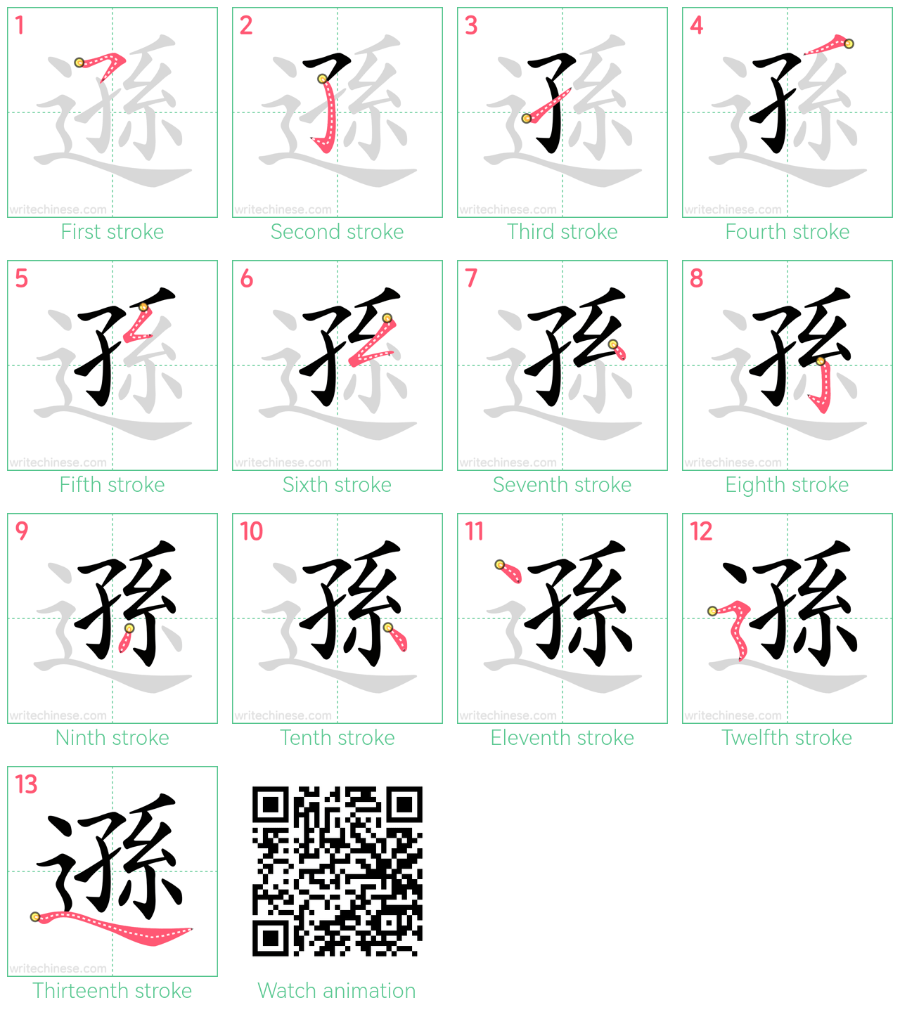 遜 step-by-step stroke order diagrams