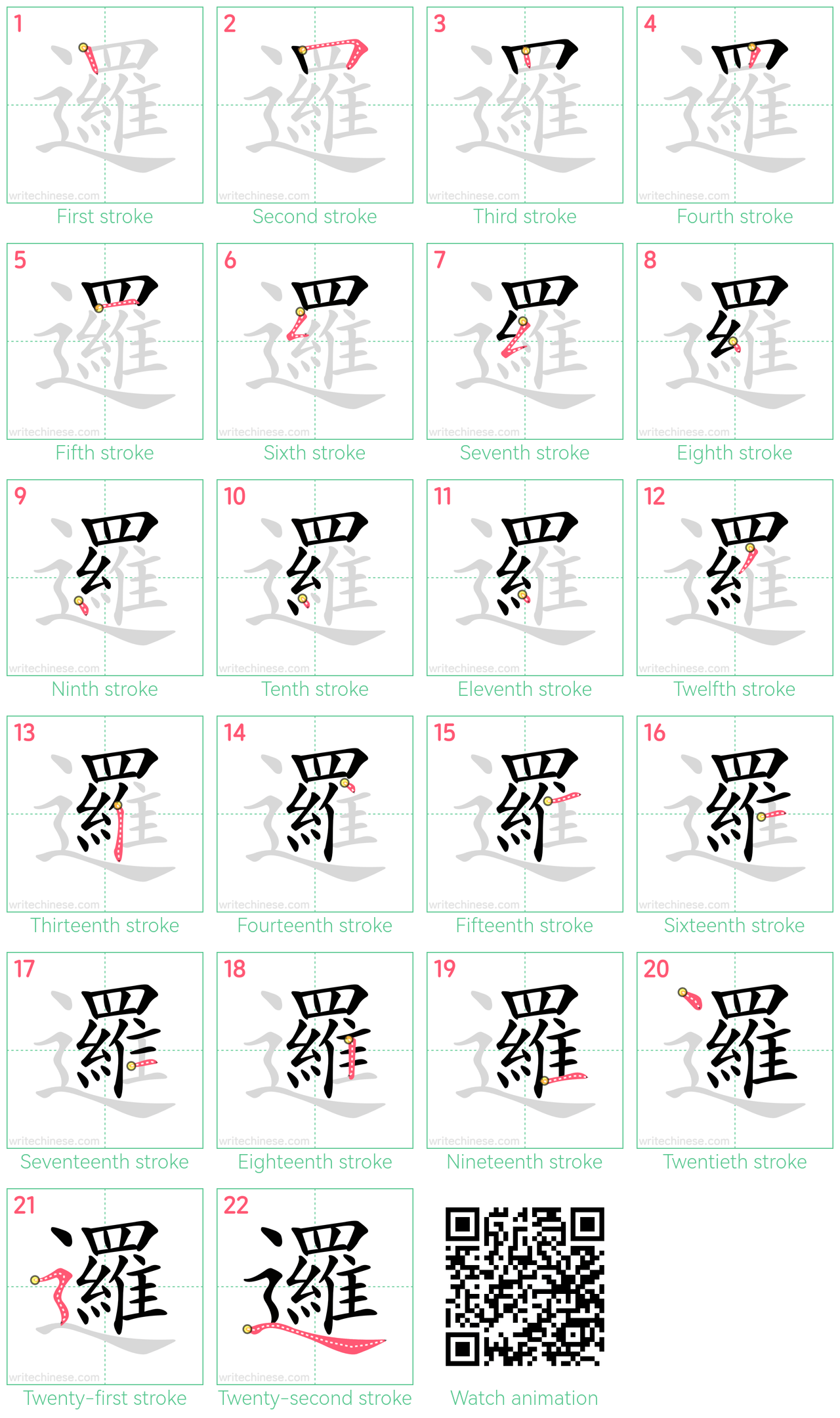 邏 step-by-step stroke order diagrams