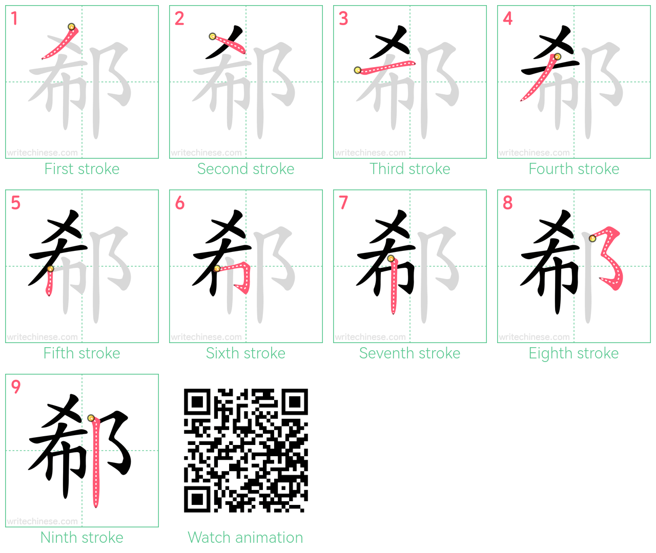 郗 step-by-step stroke order diagrams