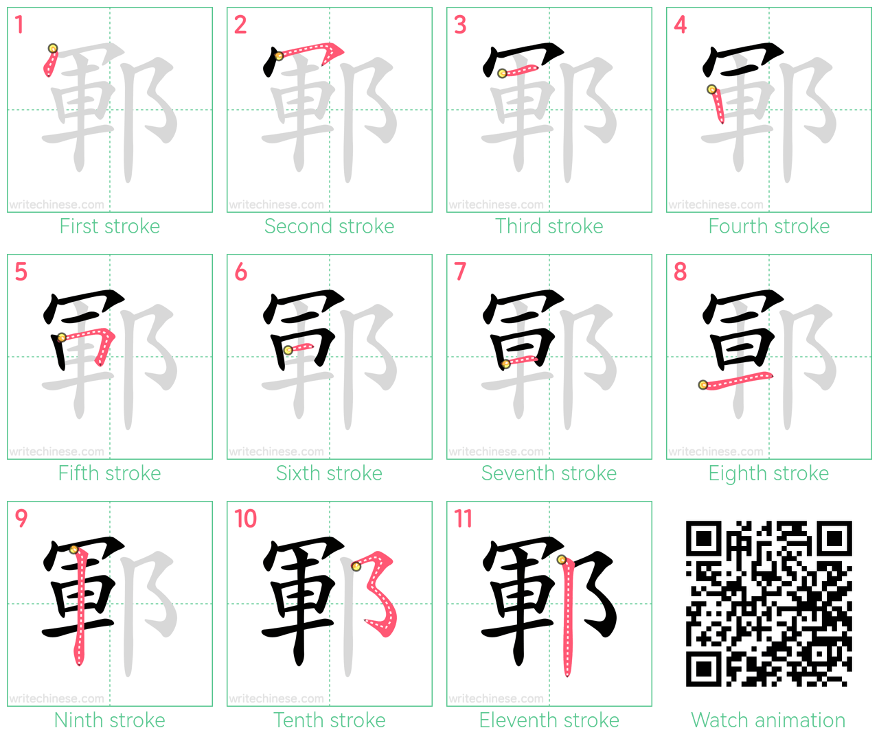 鄆 step-by-step stroke order diagrams