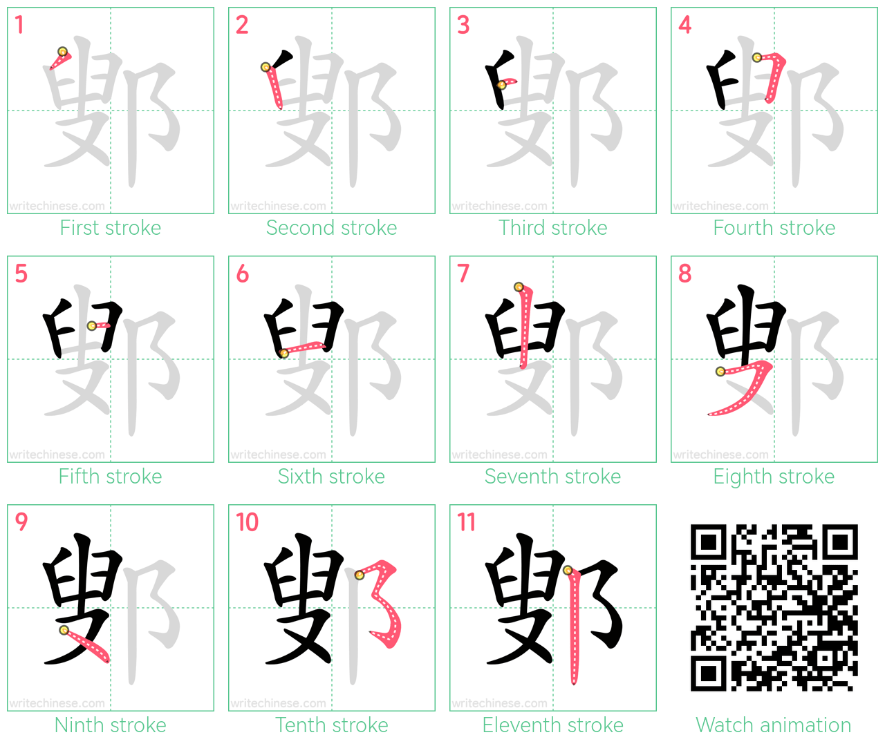 鄋 step-by-step stroke order diagrams