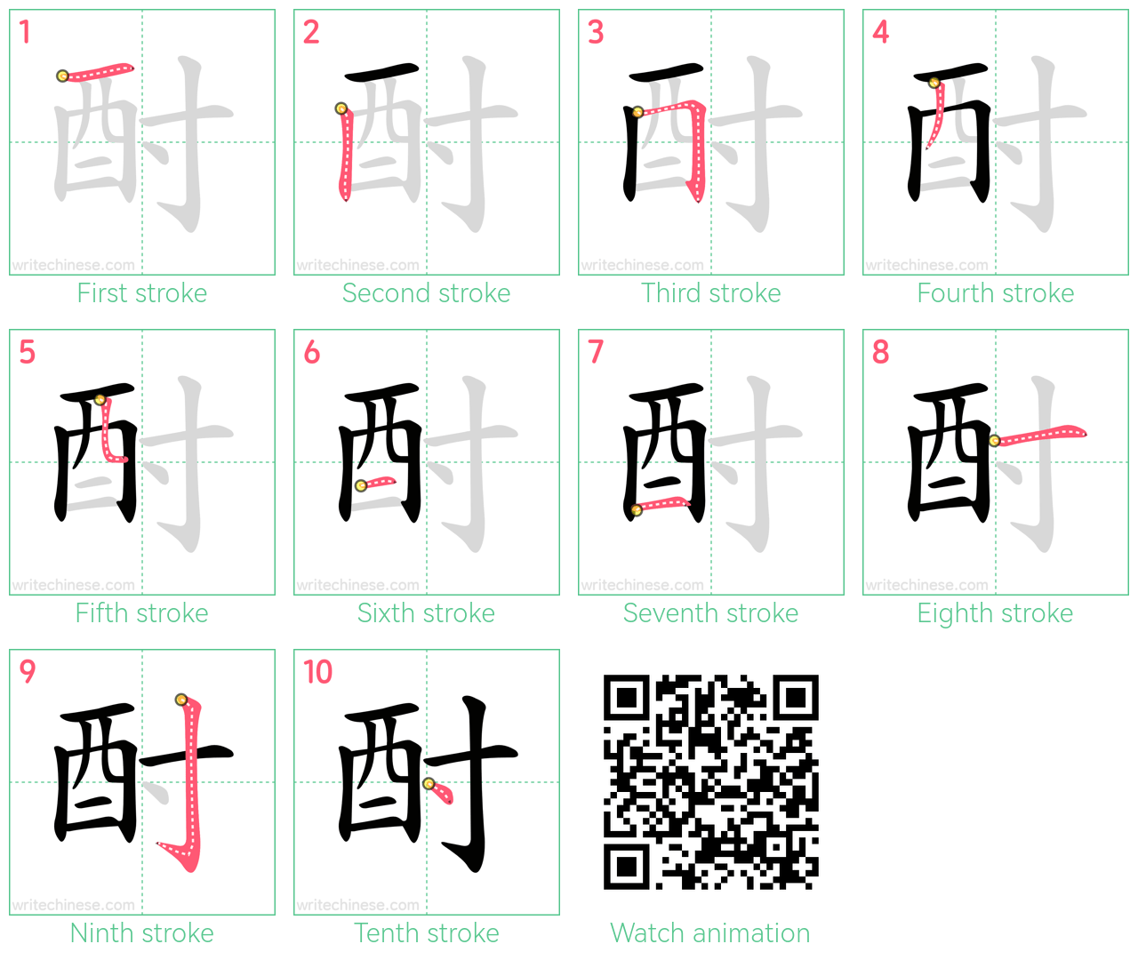 酎 step-by-step stroke order diagrams